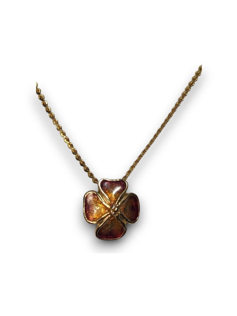 Vintage Romantic Enamel Amber Gold Tone Flower Necklace 16 Inch